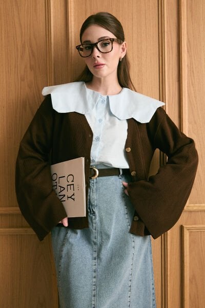 Soft Mavi Papatya Yaka Crop Gömlek