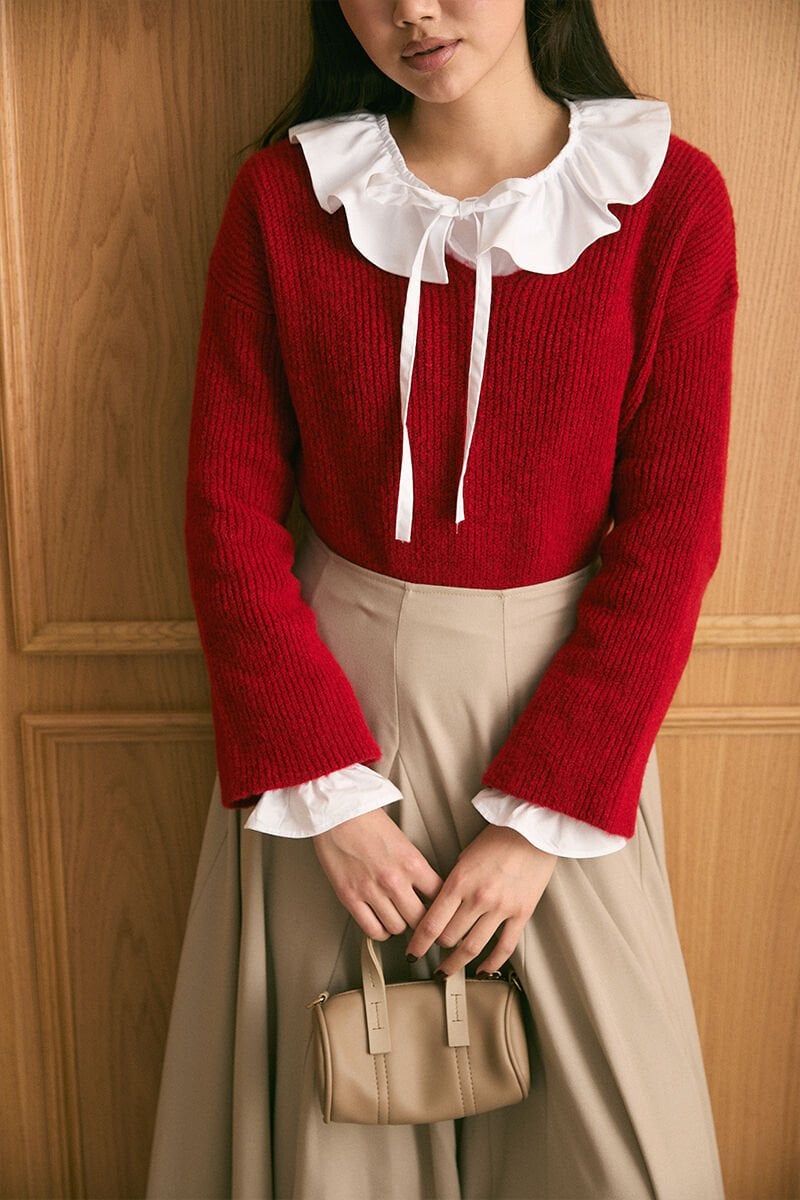 Kırmızı V Yaka Triko Kazak