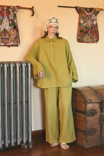 Yeşil Müslin Tunik & Pantolon Takım