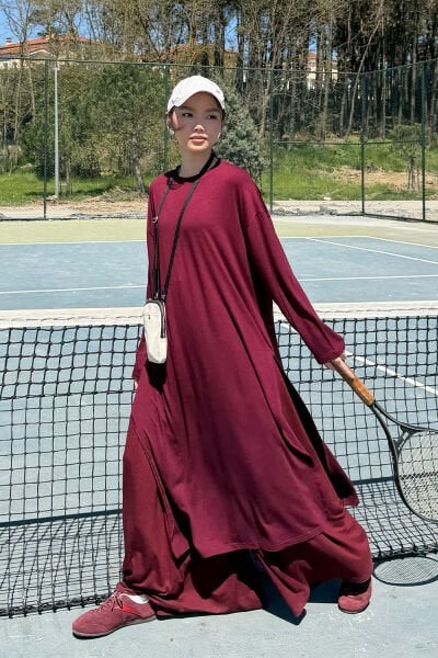 Bordo Viskon Uzun Tunik