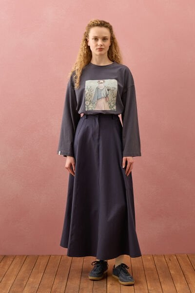 Lacivert Keten Kloş Etek