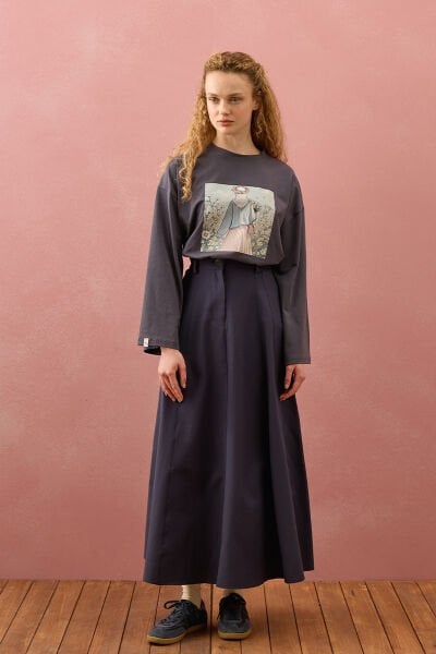 Lacivert Keten Kloş Etek