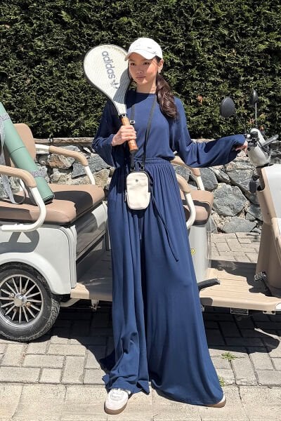 Lacivert Viskon Dökümlü Pantolon