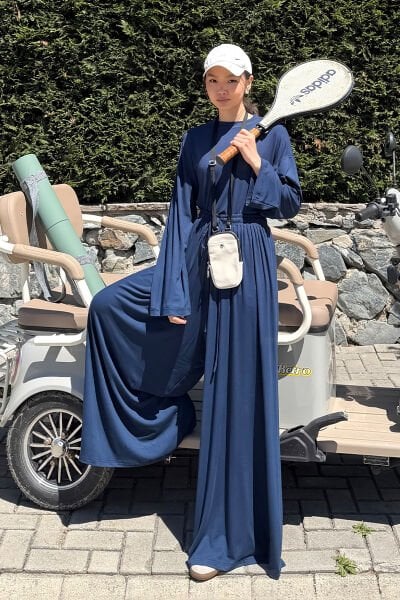 Lacivert Viskon Dökümlü Pantolon