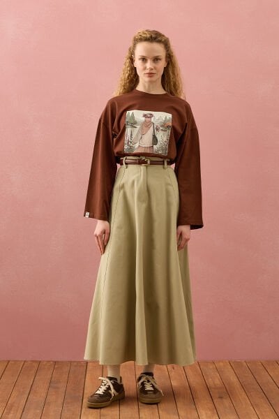 Küf Yeşili Keten Kloş Etek