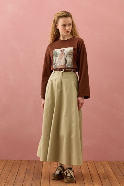 Küf Yeşili Keten Kloş Etek