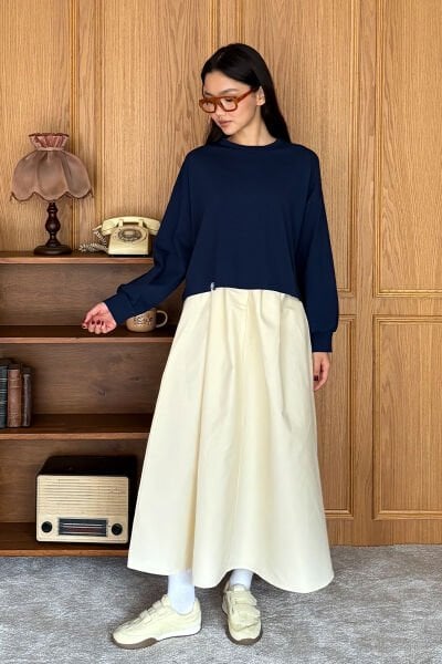 Tereyağ Sarısı Keten Tek Düğmeli Etek