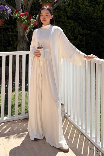 Ekru Viskon Kimono