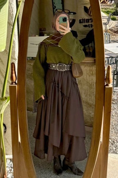 Acı Kahve Koton Bohem Kat Etek