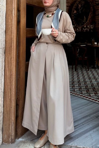 Taş Süprem Reglan Kol Body & Vizon Poliviskon Etekli Pantolon