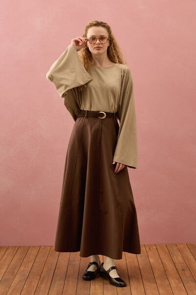 Acı Kahve Keten Kloş Etek