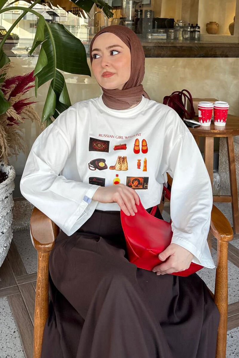 Ekru Otantik Baskılı Basic Body