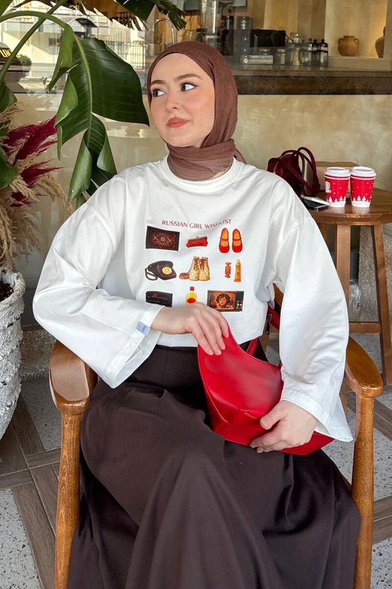 Ekru Otantik Baskılı Basic Body