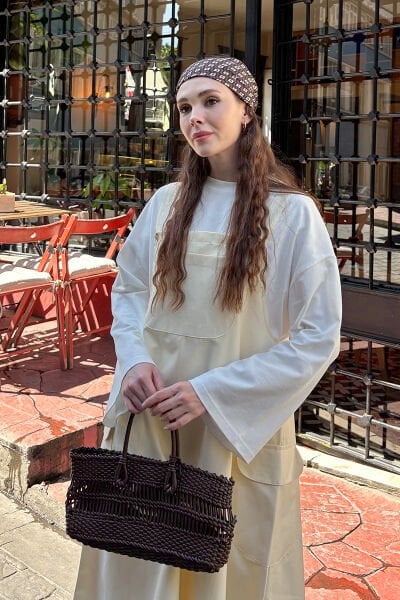 Tereyağ Sarısı Keten Etekli Salopet & Ekru Body Takım