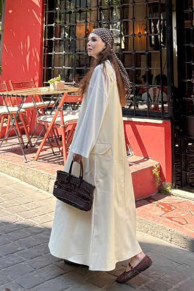 Tereyağ Sarısı Keten Etekli Salopet & Ekru Body