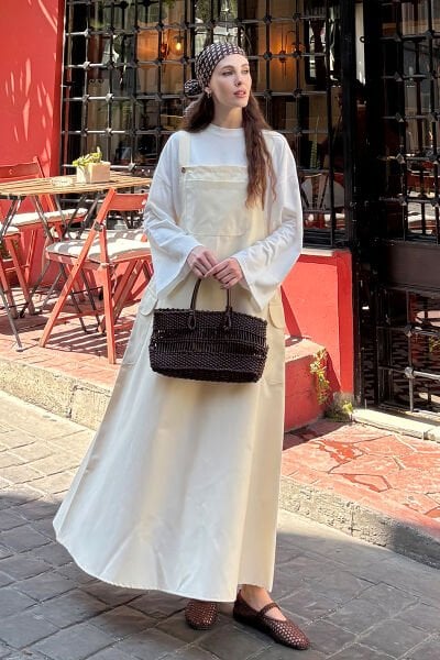 Tereyağ Sarısı Keten Etekli Salopet