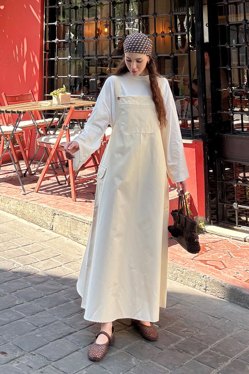 Tereyağ Sarısı Keten Etekli Salopet