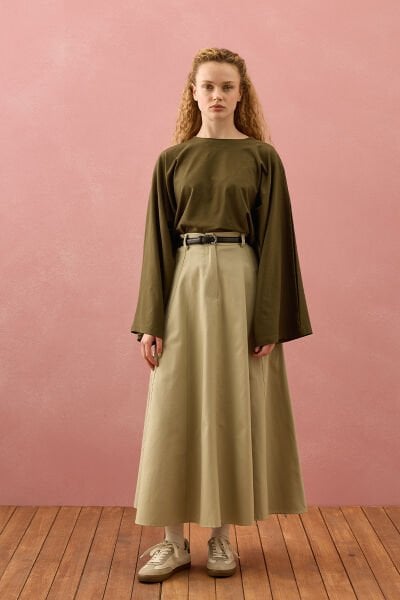 Küf Yeşili Keten Kloş Etek