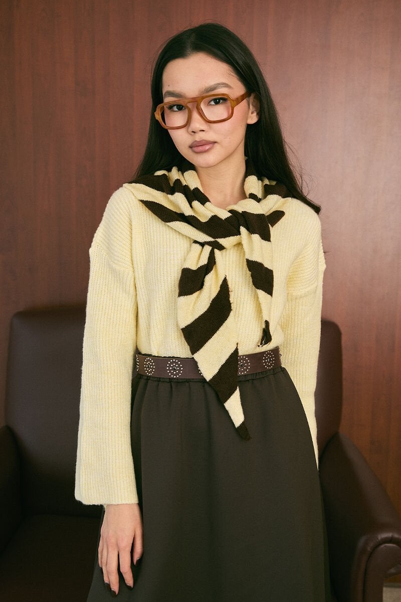 Tereyağ Sarısı Çizgili Fular