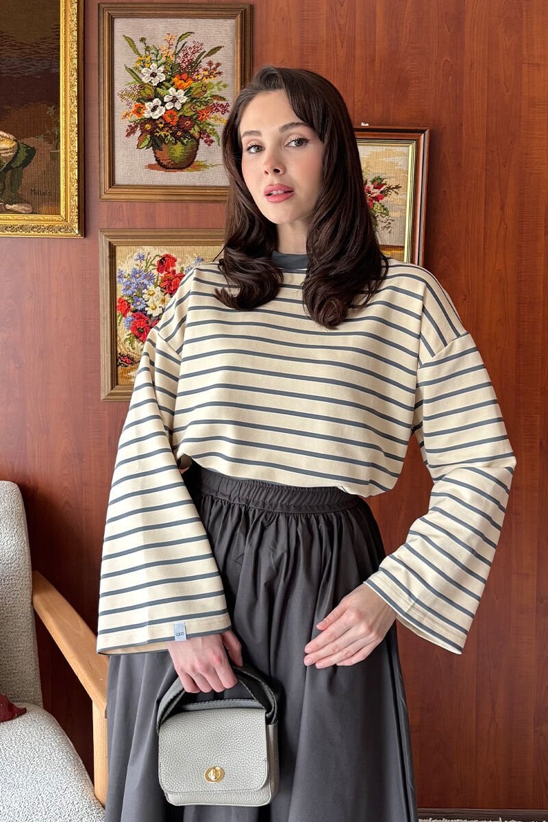 Antrasit 2 İplik Çizgili body