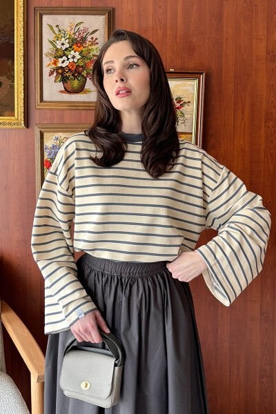 Antrasit 2 İplik Çizgili body