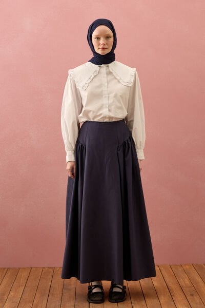 Lacivert Keten Pile Detay Etek