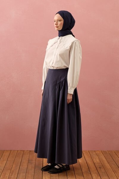 Lacivert Keten Pile Detay Etek