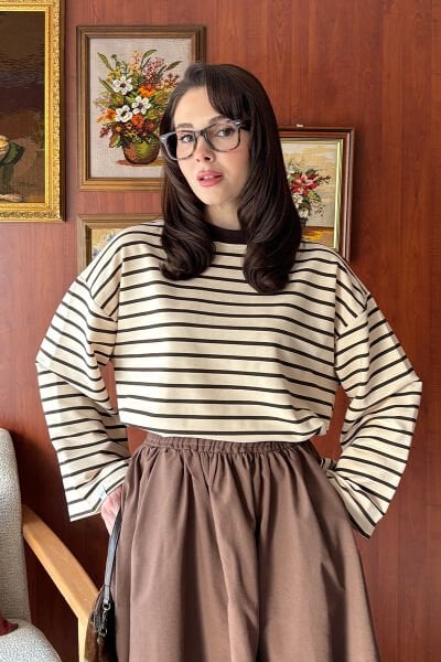 Acı Kahve 2 İplik Çizgili body