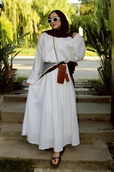 Beyaz Organik Keten Balon Etek