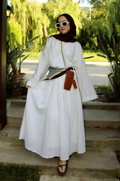 Beyaz Organik Keten Balon Etek