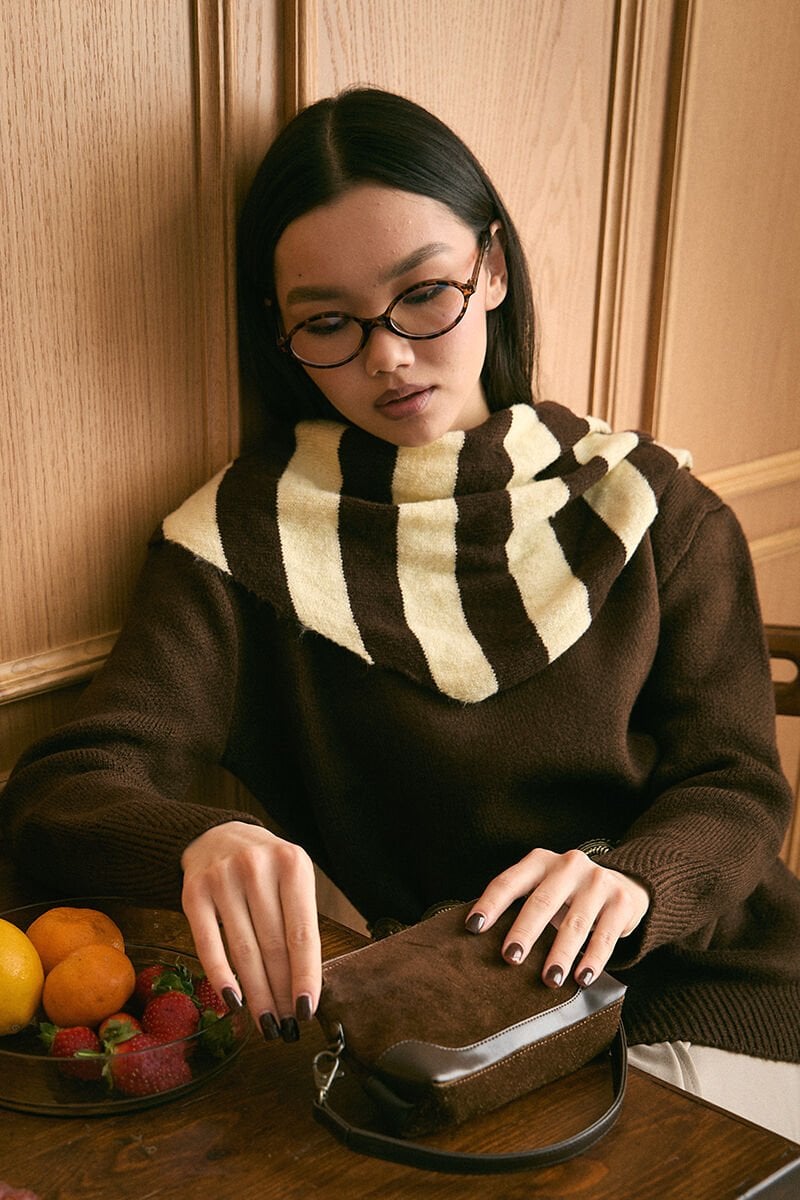 Tereyağ Sarısı Çizgili Fular