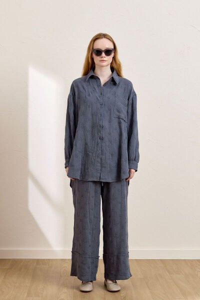 İndigo Fistolu Müslin Gömlek