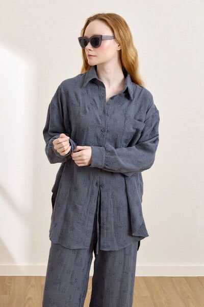 İndigo Fistolu Müslin Gömlek