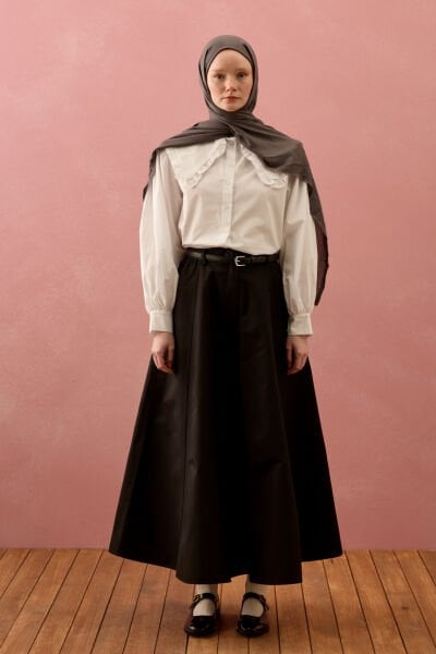 Siyah Keten Kloş Etek