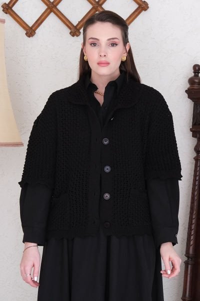 Siyah Kısa Kollu Triko Hırka