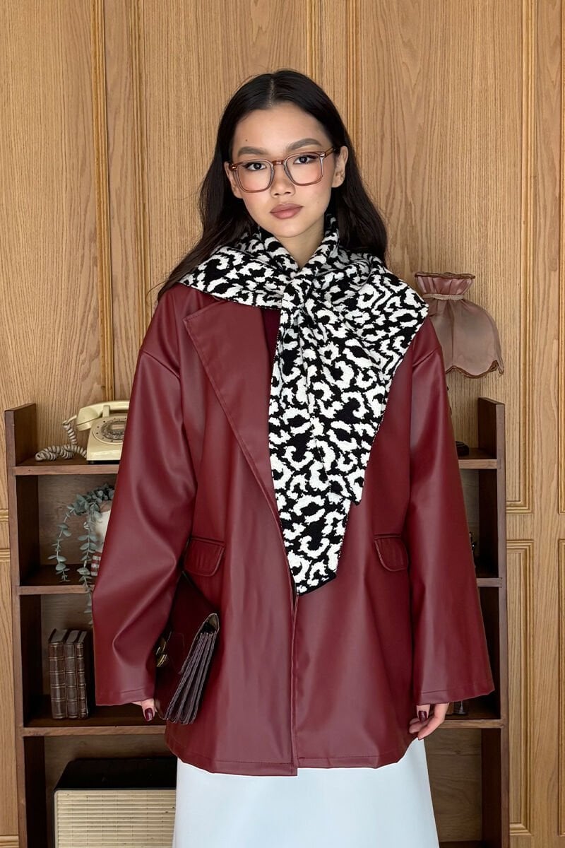 Siyah Leopar Desenli Atkı