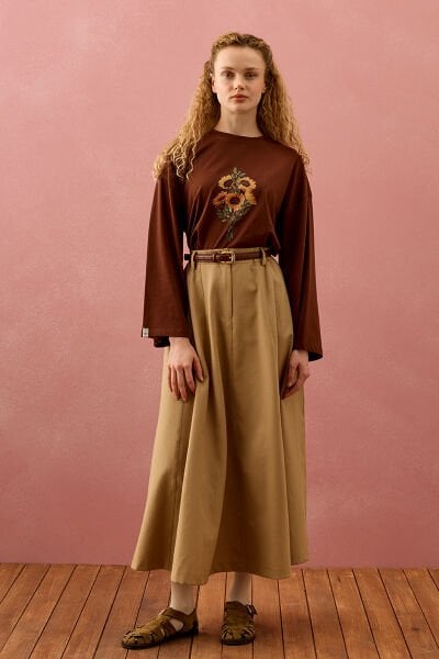 Sütlü Kahve Keten Kloş Etek