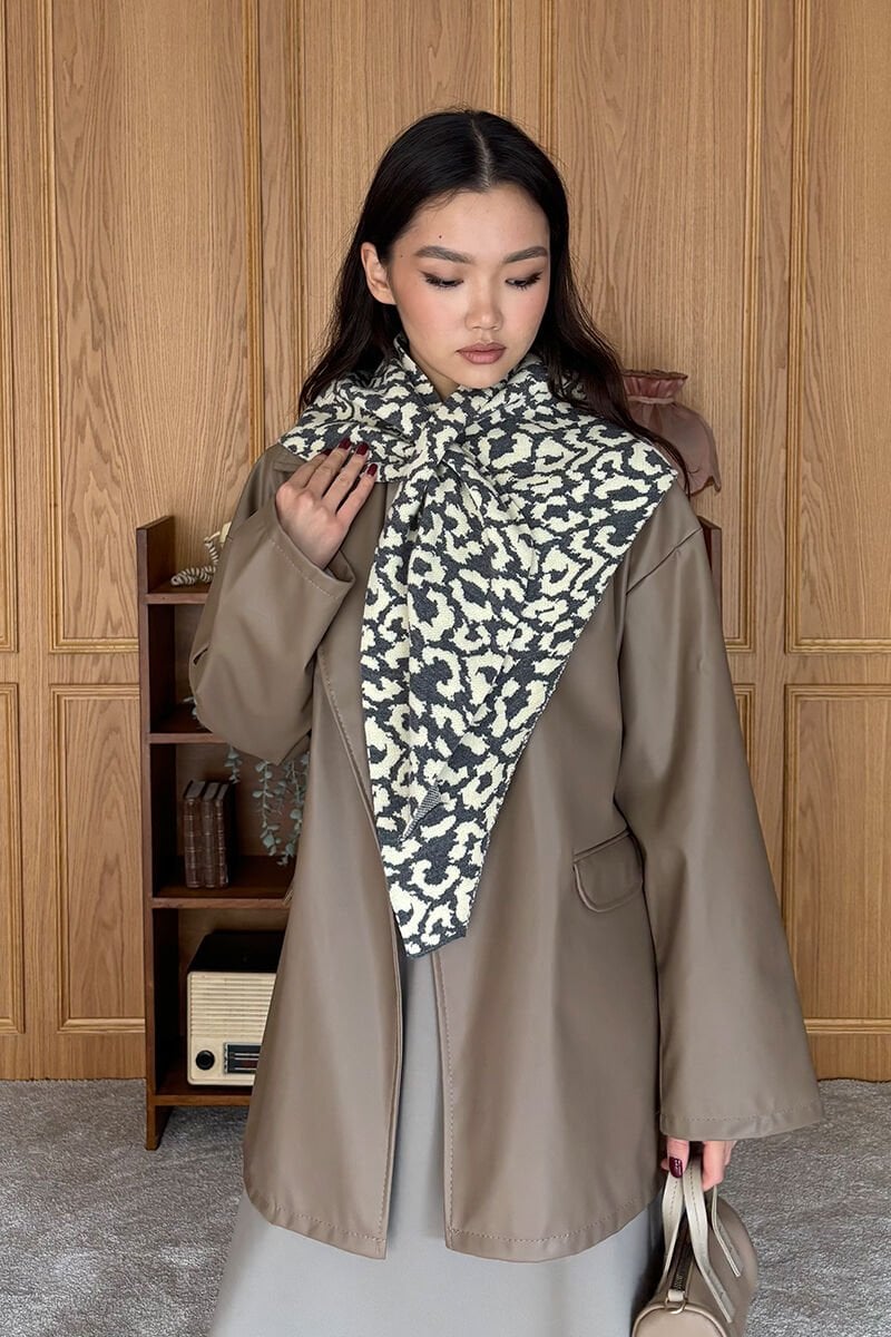 Antrasit Leopar Desenli Atkı