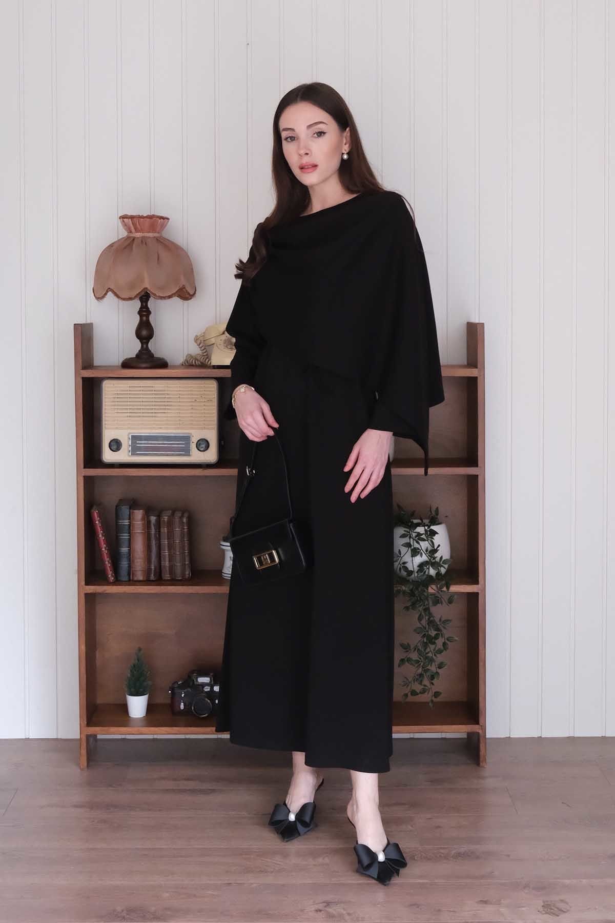 Siyah Oysho Şal Yaka Elbise