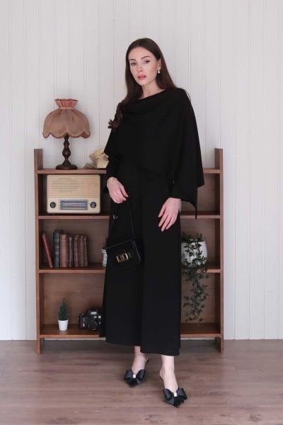 Siyah Oysho Şal Yaka Elbise