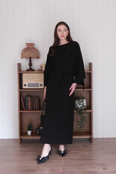 Siyah Oysho Şal Yaka Elbise