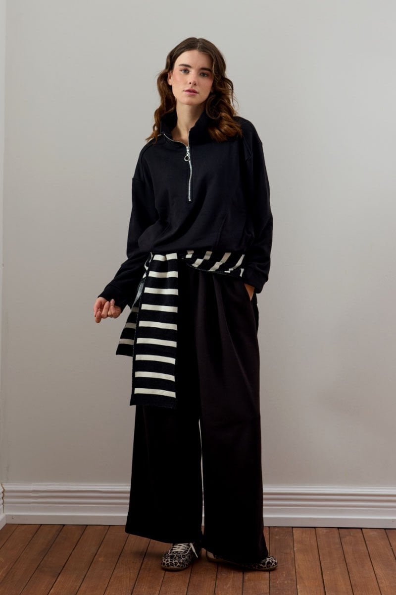 Siyah 3 İplik Yarım Fermuarlı Eşofman Takım