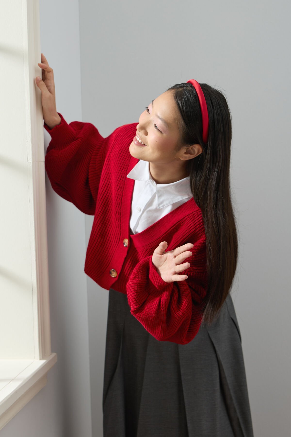 Kırmızı Balon Kol Triko Hırka