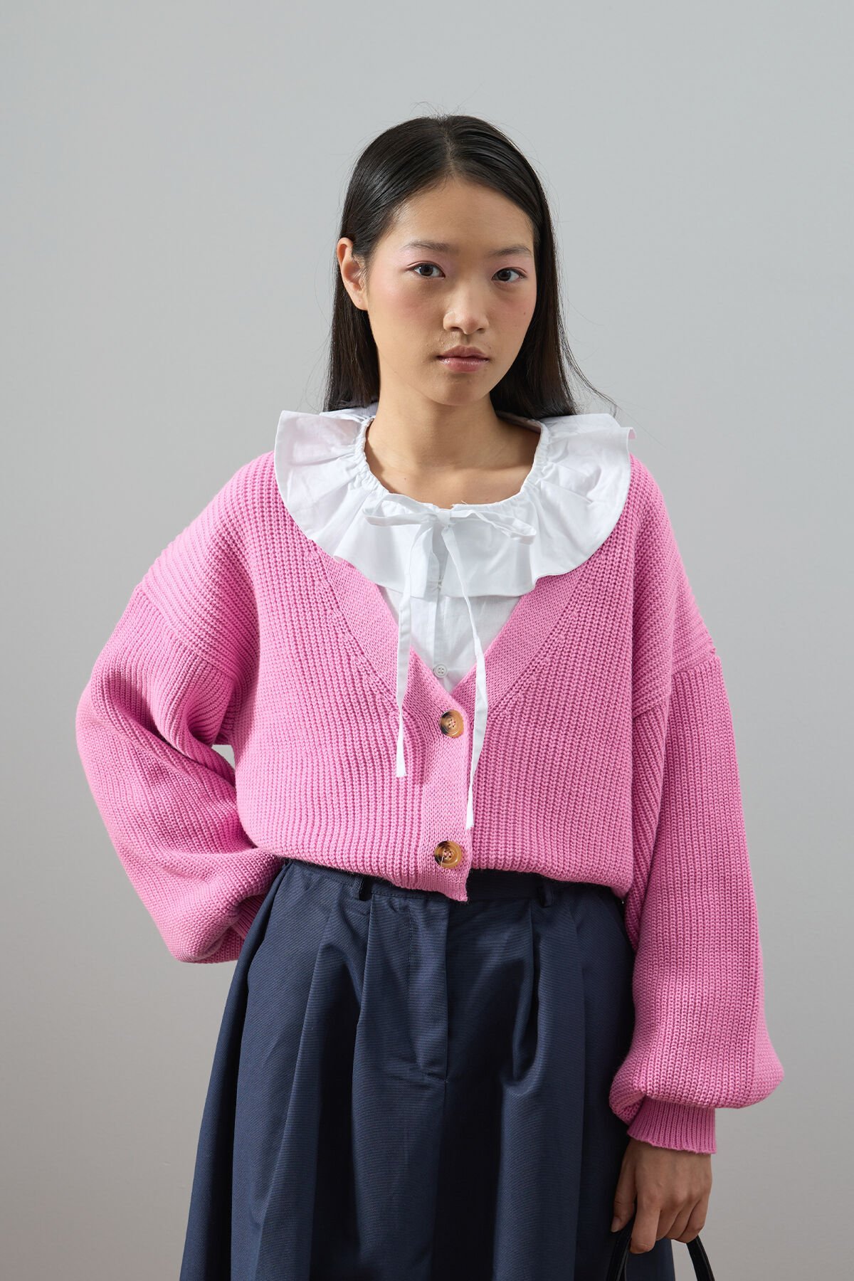 Pembe Balon Kol Triko Hırka