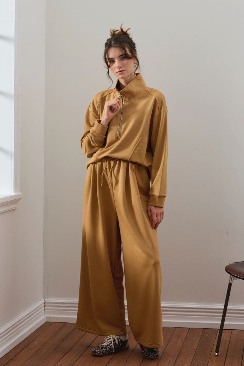 Karamel 3 İplik Yarım Fermuarlı Eşofman Takım