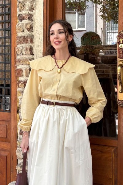 Tereyağ Sarısı Papatya Yaka Crop Gömlek