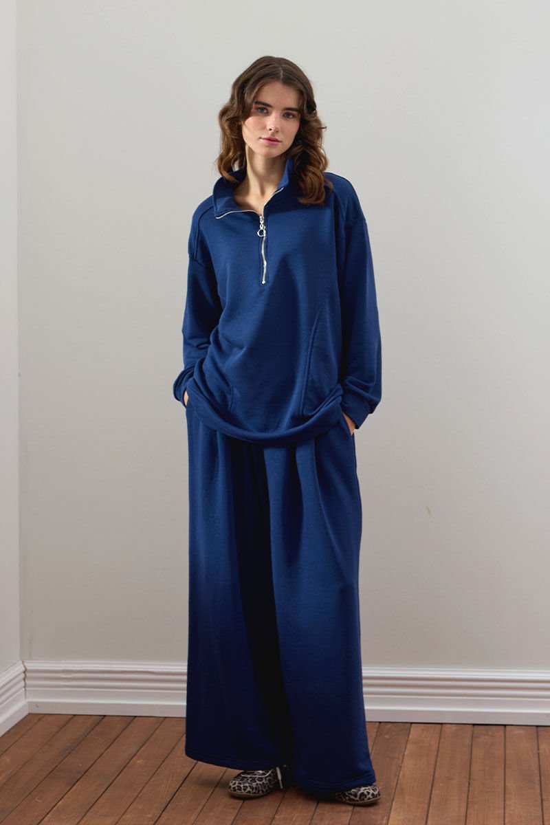 İndigo 3 İplik Yarım Fermuarlı Eşofman Takım