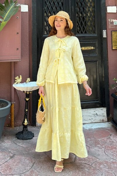 Limon Sarısı Fistolu Müslin Kat Etek