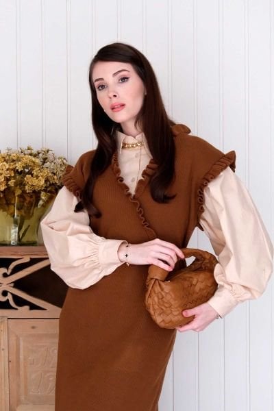 Camel Triko Fırfır Yaka jile