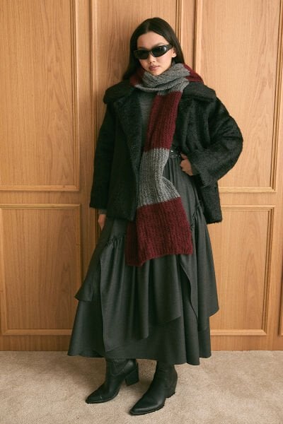 Bordo Triko İki Renk Atkı